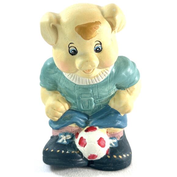 Other - Vintage Antique Piggy Bank Soccer Player Pig Porcelain 5” Tall